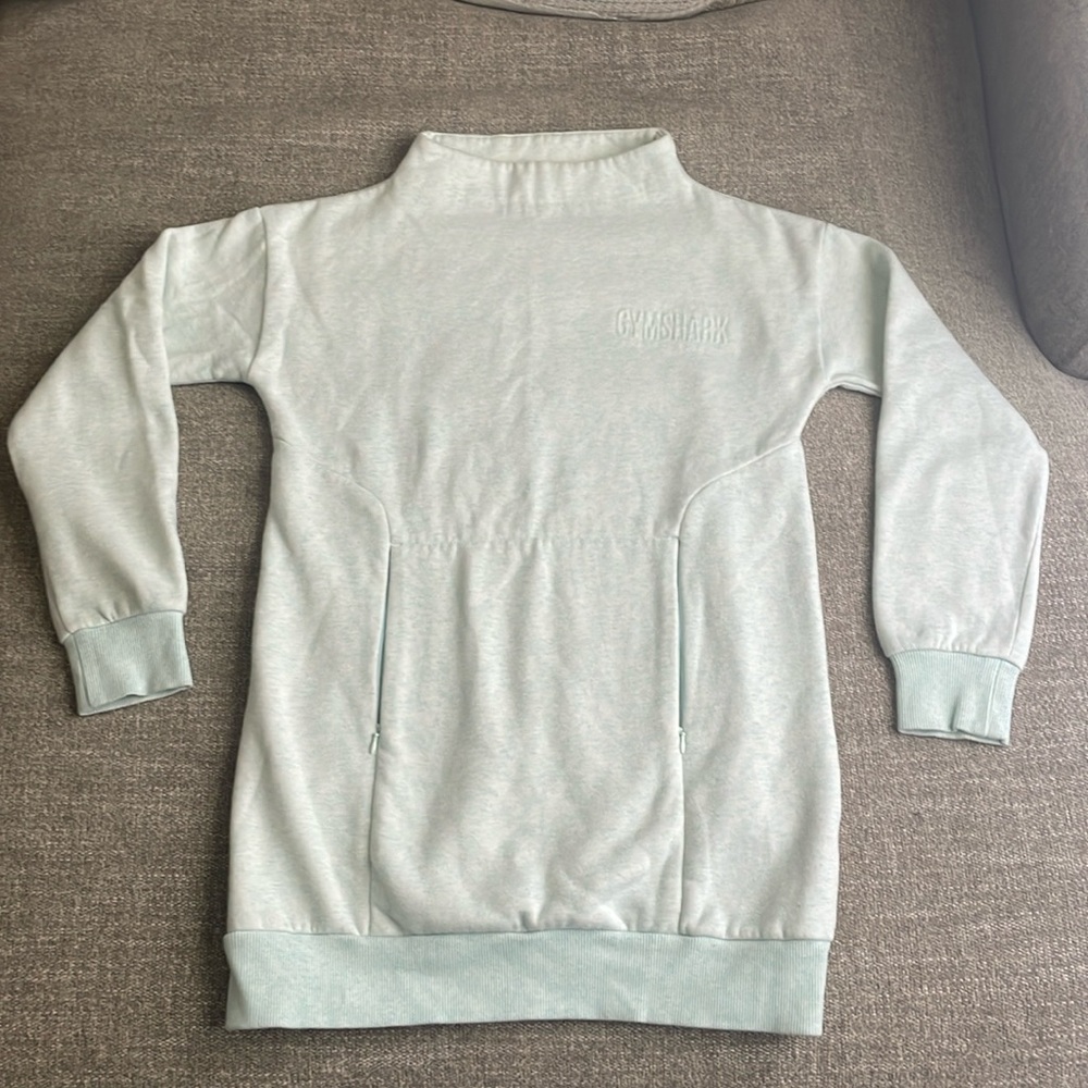 Gymshark SoSoft Mock Neck Tunic Sweatshirt Size Small Light Blue/White